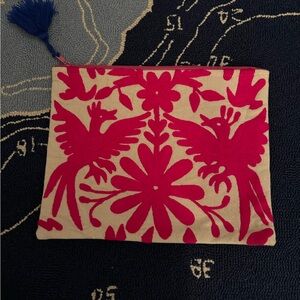 Two's Company Pink and Cream Bird Canvas Clutch